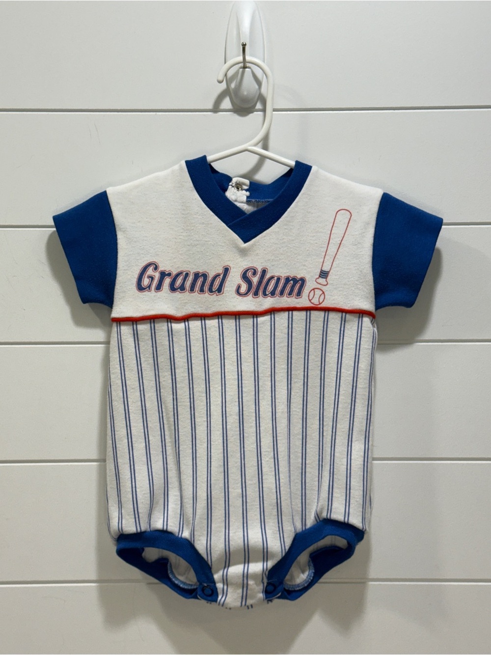 Vintage Carter's White and Blue 'Grand Slam' Baseball One-Piece